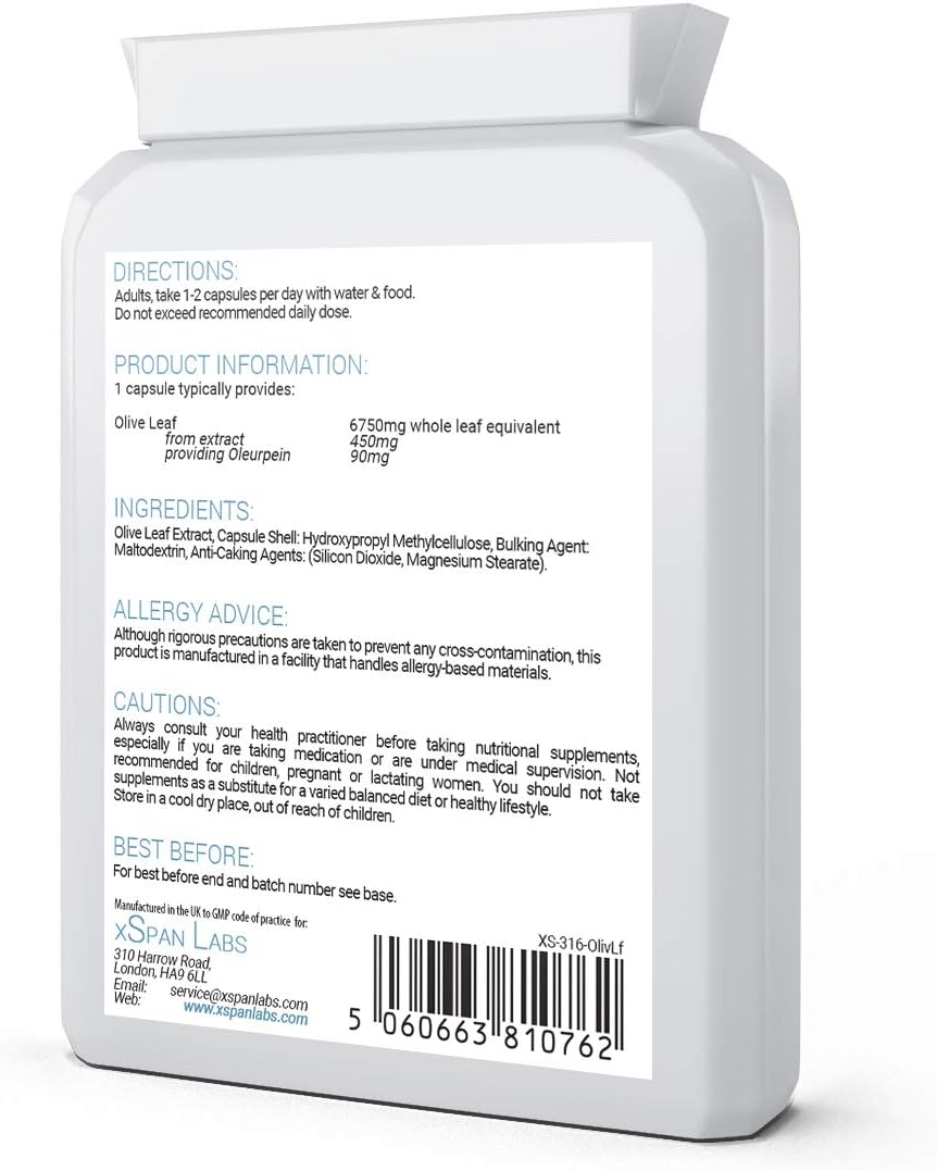 Olive Leaf Extract 450mg (6750mg Whole Leaf Equivalent) 60 Capsules, 60 count (Pack of 1) - Image 3