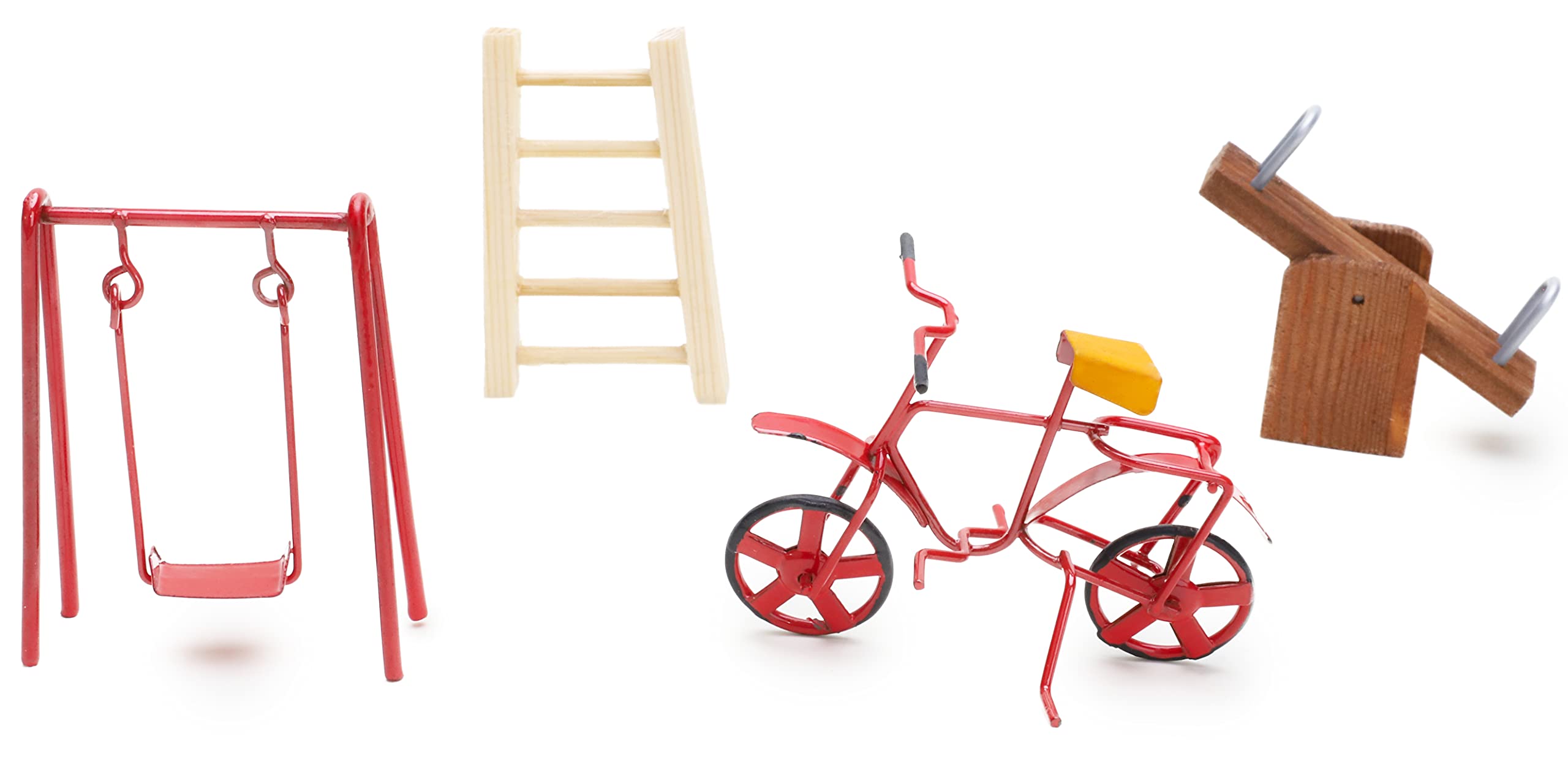 Toyland® Fairy/Dolls House Accessory Set - 4 Piece Playtime Set - Bicycle, Swing, See Saw & Ladders