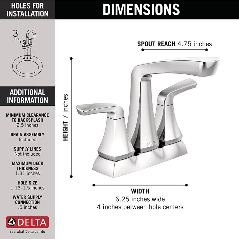 Faucet Vesna 25789LF - Grifo de baño de 2 manijas con montaje de drenaje y cierre de drenaje sin preocupaciones, cromado