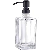 ICREEH 13.5 Oz Clear Glass Soap Dispenser with Matte Black Rust-Proof Stainless Steel Pump - Refillable Hand/Dish Soap Dispenser for Bathroom Countertop & Premium Kitchen
