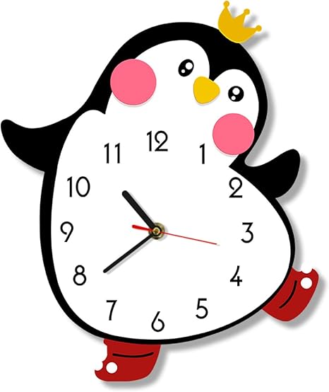 Amazon 掛け時計 壁掛け時計 置き時計 かわいいプリンセスガールペンギン漫画ウォールクロックサイレントムーブメント保育園の寝室キッズ ルームウォールアートの装飾カラープリントウォールウォッチ 防湿 防塵 静音 連続秒針 おしゃれ 騒音なし ホーム ベッドルーム