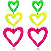 RofYof Neon Heart Earrings for Women Acrylic Neon Earrings 80s 90s Outfit for Glow Party Halloween Acrylic Heart Accessories Gifts