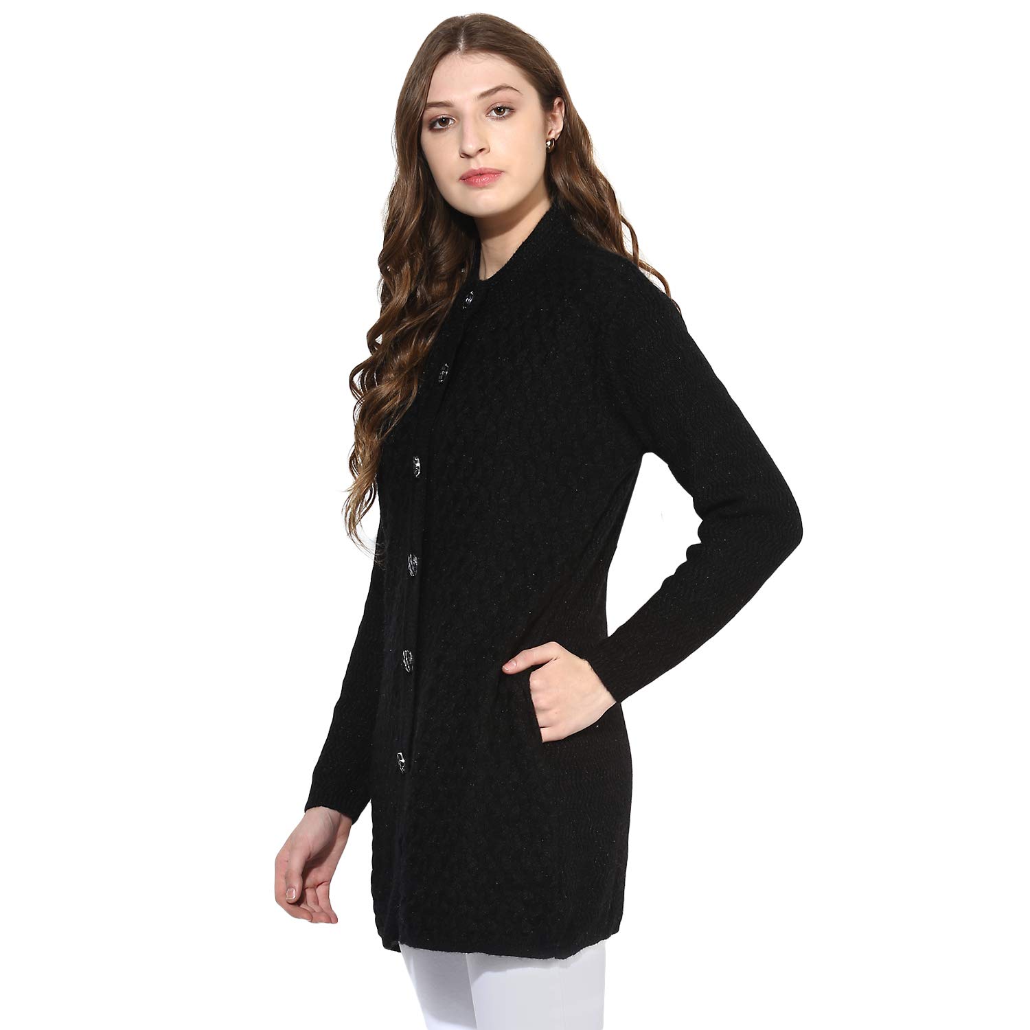 one femme women's woollen black color coat