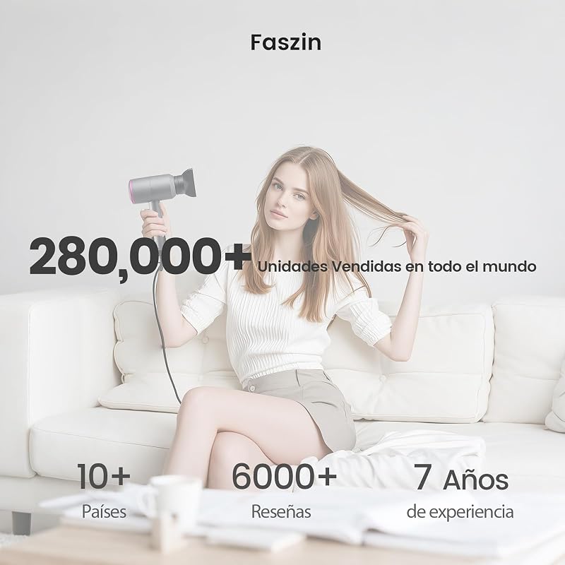 Secador de Pelo Iónico Motor AC Duradero Secadores pelo iones profesional, Difusor y Concentrador, 3 Temperaturas, 2 Velocidades, negativos Hair Dryer (Grey)