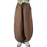IXIMO Women's Casual Cotton Linen Baggy Pants with Elastic Waist Relax Fit Lantern Trouser
