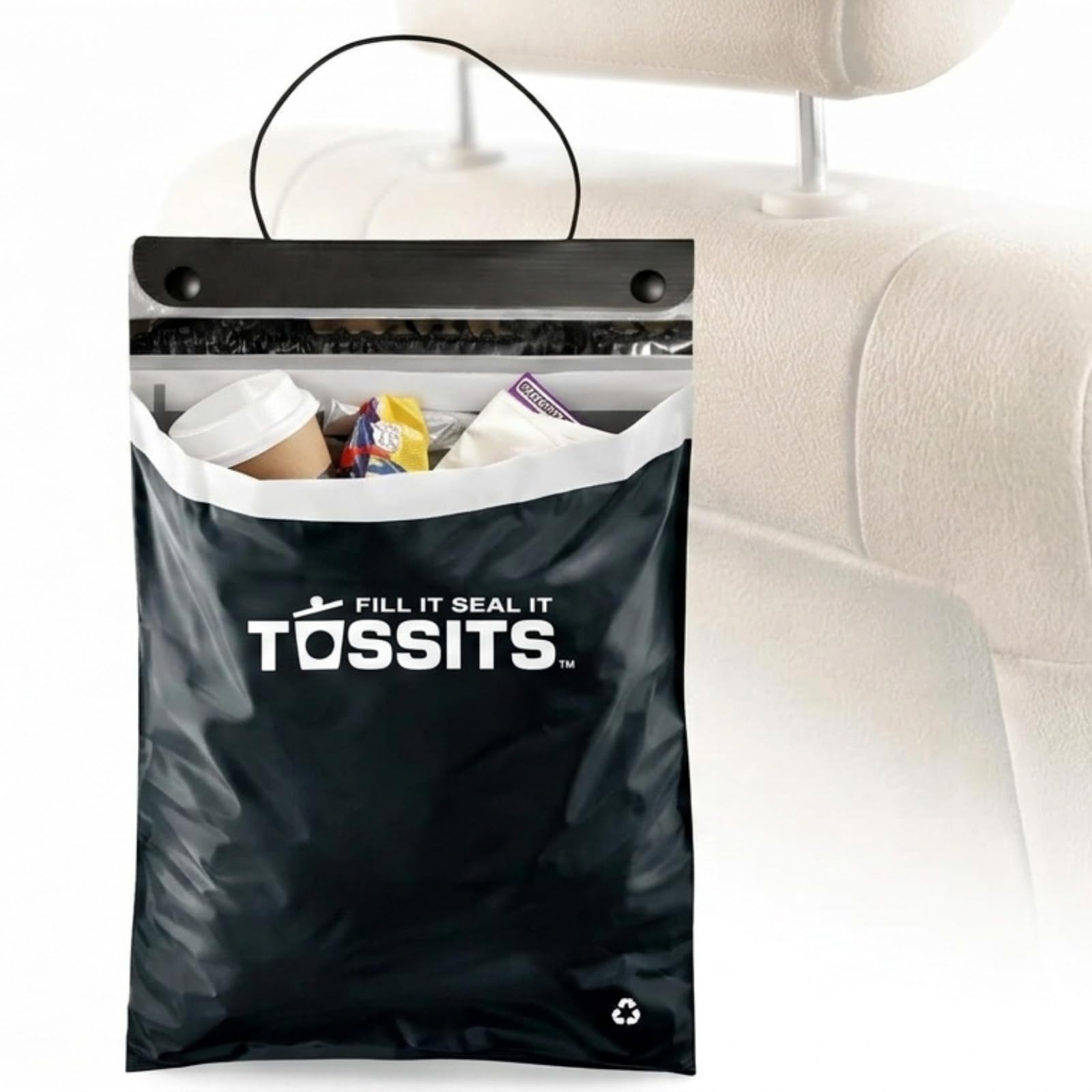 Tossits Hanging Car Trash & Garbage Bags, Disposable, Black 7 Count