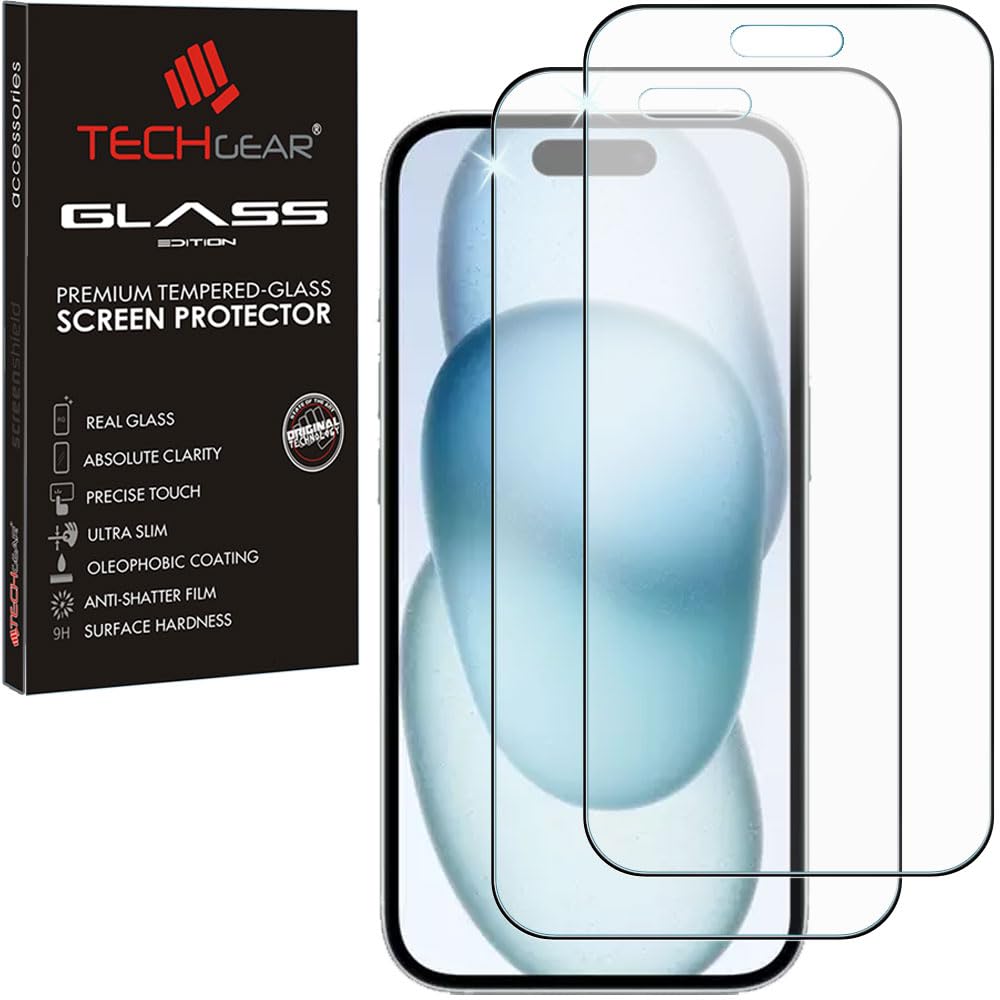 TECHGEAR [2 Pack Anti Glare Screen Protectors for iPhone 16 / iPhone 15 - MATTE 3D GLASS Edition Genuine Tempered Glass Full Screen Protectors Guard Cover Compatible with iPhone 15 & iPhone 16 6.1"