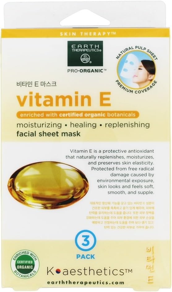 Earth Therapeutics Mask, Sheet, Vitamin E, 3Pk