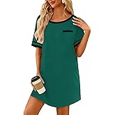 Ekouaer Cotton Nightgowns for Women Soft Sleepwear Comfy Short Sleeve Sleep Shirts Crew Neck Night Shirts with Pocket S-3XL