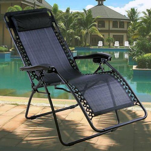 LETTUCE EAT ® Textoline Reclining Garden Chair Beach Sun Lounger Recliner Chairs in Black Weatherproof Textoline With Free Side Table/Cup holder