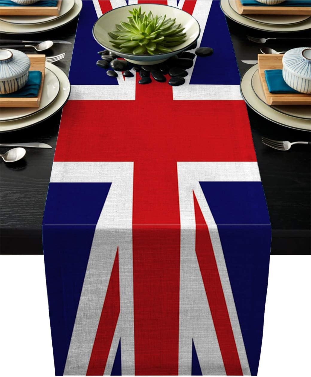 Table Runner Union Jack Flag Durable Washable Cotton Linen Table Top
