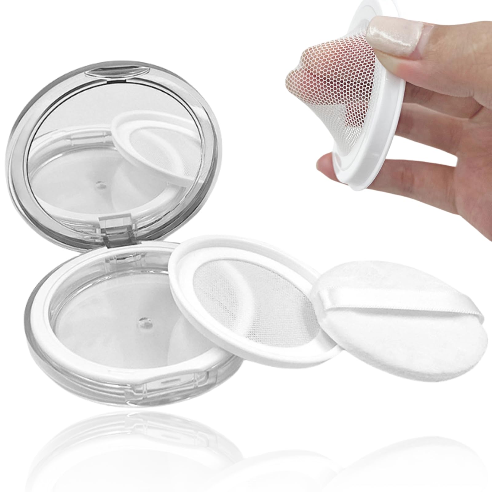Pongnas Plastic Empty Reusable Powder Puff Case, Empty Refillable Loose Powder Box, Portable Makeup Setting Powder Blush Case Container with Powder Puff