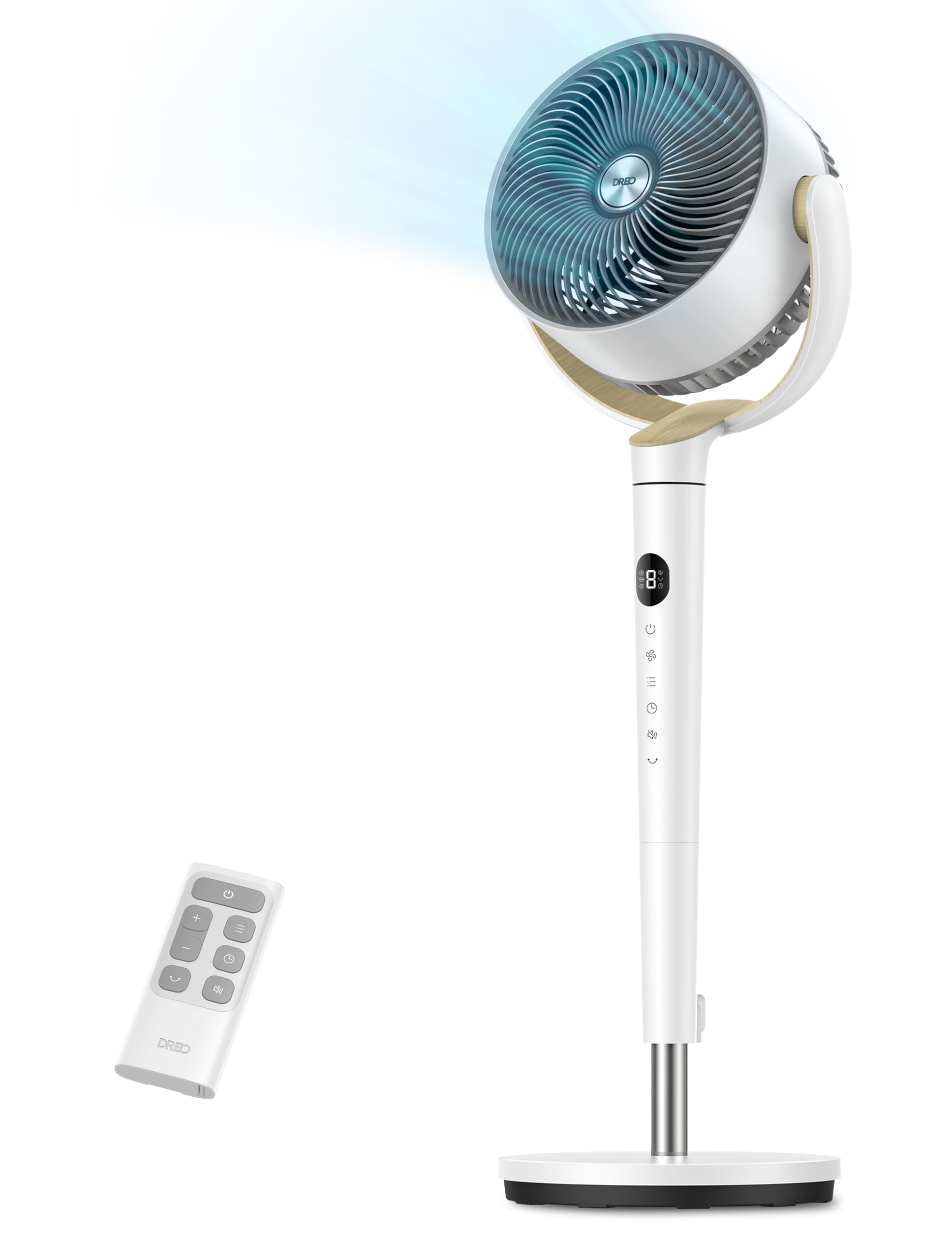 DREO Fan for Bedroom, 120° Oscillating Standing Fan, Quiet Pedestal Fan with DC Motor, 9 Speeds, 4 modes, 20dB, 120° Manual Vertical, 37-42" Adjustable Height, 9H Timer, White