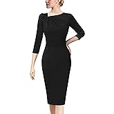 VFSHOW Womens Pleated Asymmetric Bow Neck Work Business Office Church Cocktail Party Pencil Sheath Dress
