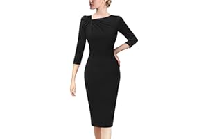 VFSHOW Womens Pleated Asymmetric Bow Neck Work Business Office Cocktail Party Pencil Sheath Dress