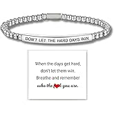 ROYNRAU Dont Let The Hard Days Win Beaded Inspire Bracelet, Motivational Adjustable Stretch Gold/Silver Beads Stainless Steel Engraving Tube Band Inspirational Gifts Jewelry For Women