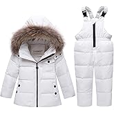 SANMIO Toddler Snowsuit Boy Girl Winter Coat Snow Pants Set, Hooded Down Jacket + Bib Pants Kids Windproof Skiing Suit 2-6T