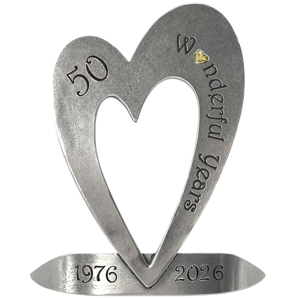 English Pewter Company 50th Golden Wedding Anniversary Heart Keepsake Gift With Crystal Personalised With Your Years [ANN104]