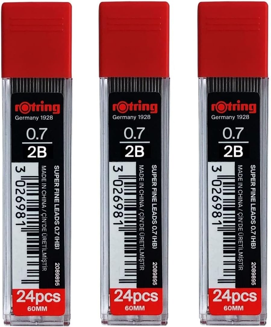 rOtring 0.7mm 2B Super-Polymer Leads Pack of 3 Tubes 72 Leads Total