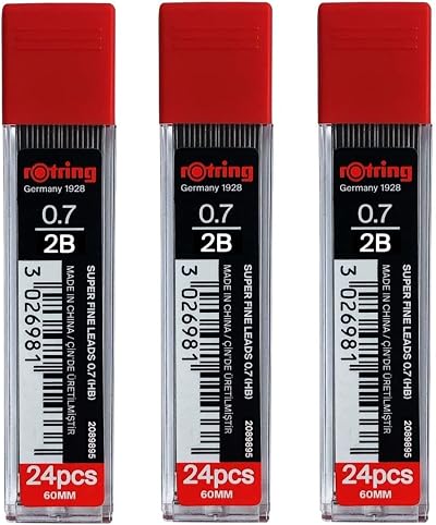 rOtring 0.7mm 2B Super-Polymer Leads Pack of 3 Tubes 72 Leads Total
