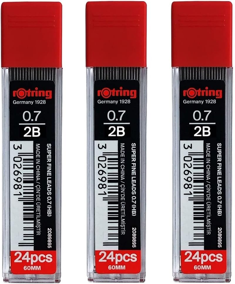 rOtring 0.7mm 2B Super-Polymer Leads Pack of 3 Tubes 72 Leads Total