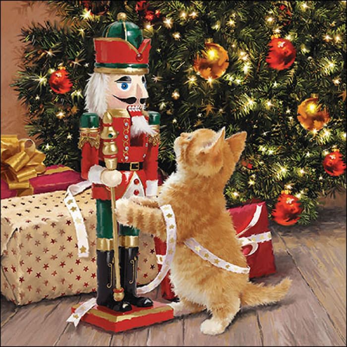 Ambiente Pack of 20 Christmas Cat and Nutcracker Paper Napkins Table Decorations Xmas Festive Traditional 33cm x 33cm 3 Ply