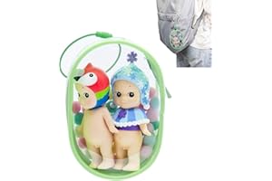 ZZFENGKR Clear Figures Display Bag, Portable Figures Storage Bag with Keychain, Mini Doll Hanging Blind Box, Single Zipper Closure Dustproof Collectibles Case for Mini Figures, Dolls (Green, Elliptic)
