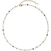 JURYLOO Beaded Choker Necklaces, Handmade Healing Crystal Stone Choker Colorful Bohemian Gemstone Necklaces Gold Summer Beach Choker Necklaces for Women