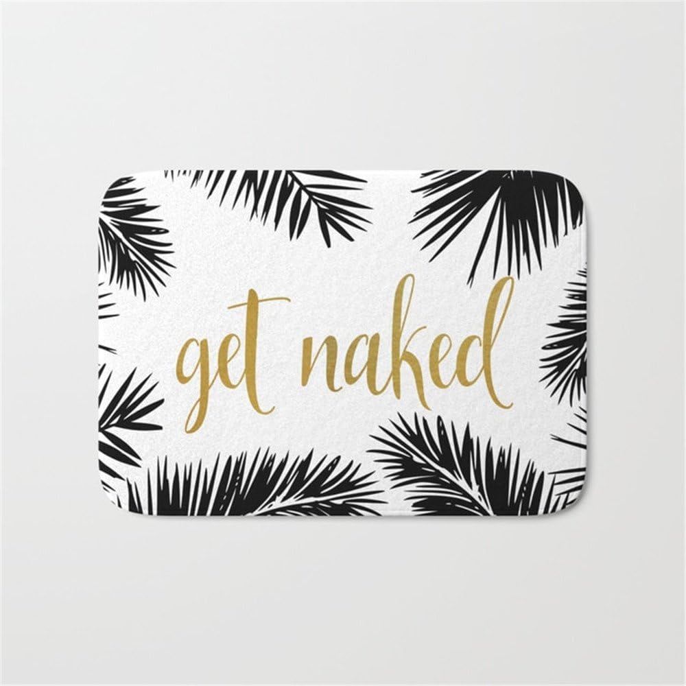 Jay94 Get Naked Print,Bathroom Decor, Black and White Tropical Palm Leaves Door Bath Mat 23.6" x 15.7"