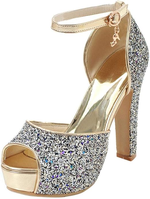 Damen Sandaletten Mit Blockabsatz & Pailletten - Elegante High Heels Für Sommer & Festlichkeiten