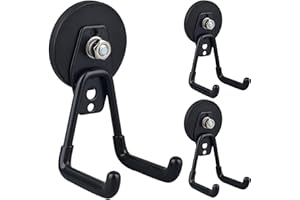 ULIBERMAGNET Heavy Duty Magnetic Garage Hooks,3 Pack Strong Large Magnet Hooks for Power Drill,Garden Tools,Hose,Pegboard,Garage, Workshop,Magnetic Storage Hook for Indoor Outdoor Hanging(Black)