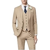 Hipfun Men's 3 Piece Slim Fit Suit Set, Two Button Blazer Solid Suit Jacket Vest Pants Tuxedo Set for Wedding Prom