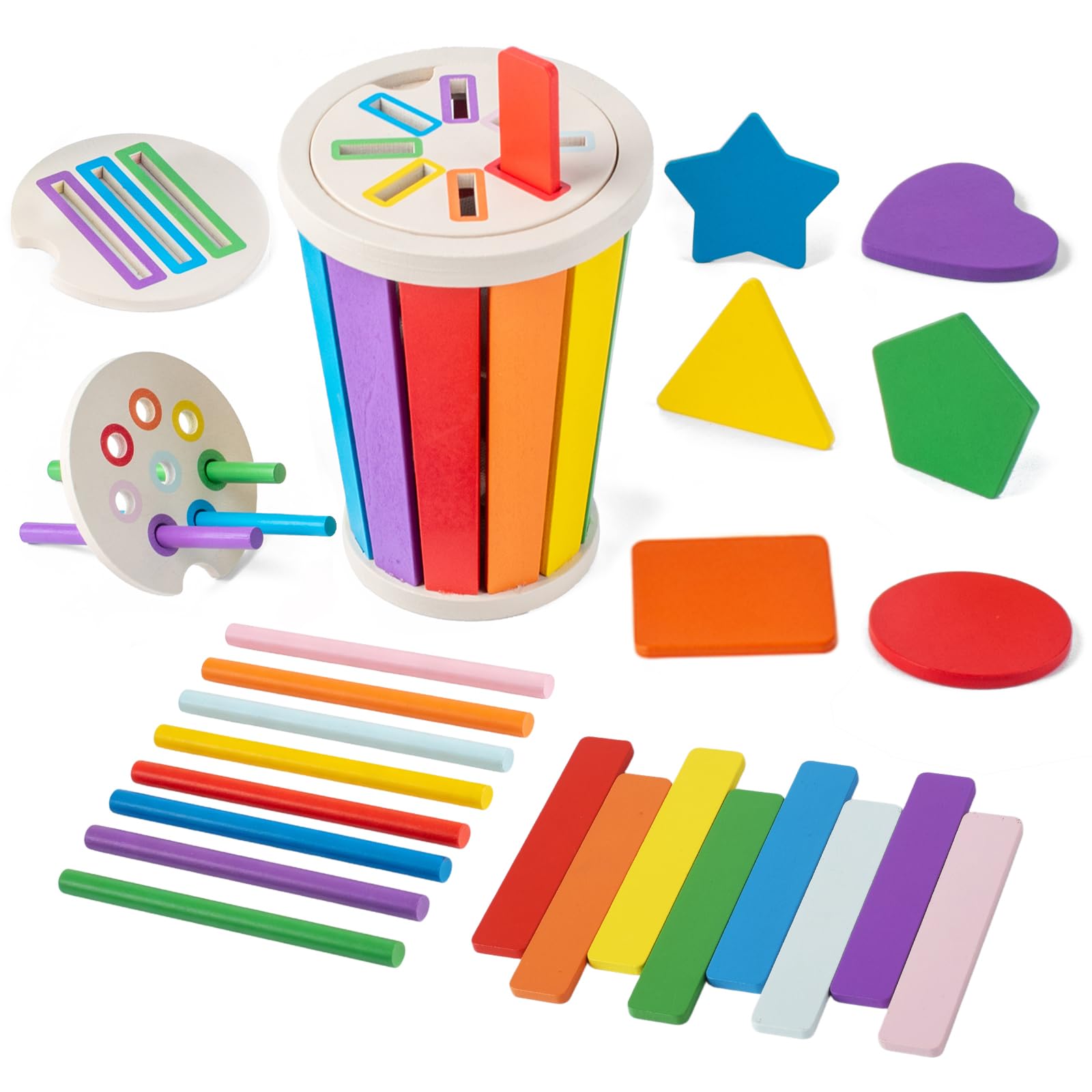 Smartwo Montessori Toys for 1 2 3 years old, Toddlers Wooden Shape and Colour Sorting, Sensory Toy, Kids Travel Game for Airplane Car Journey, Fine Motor Skills, Cause and Effect Activities