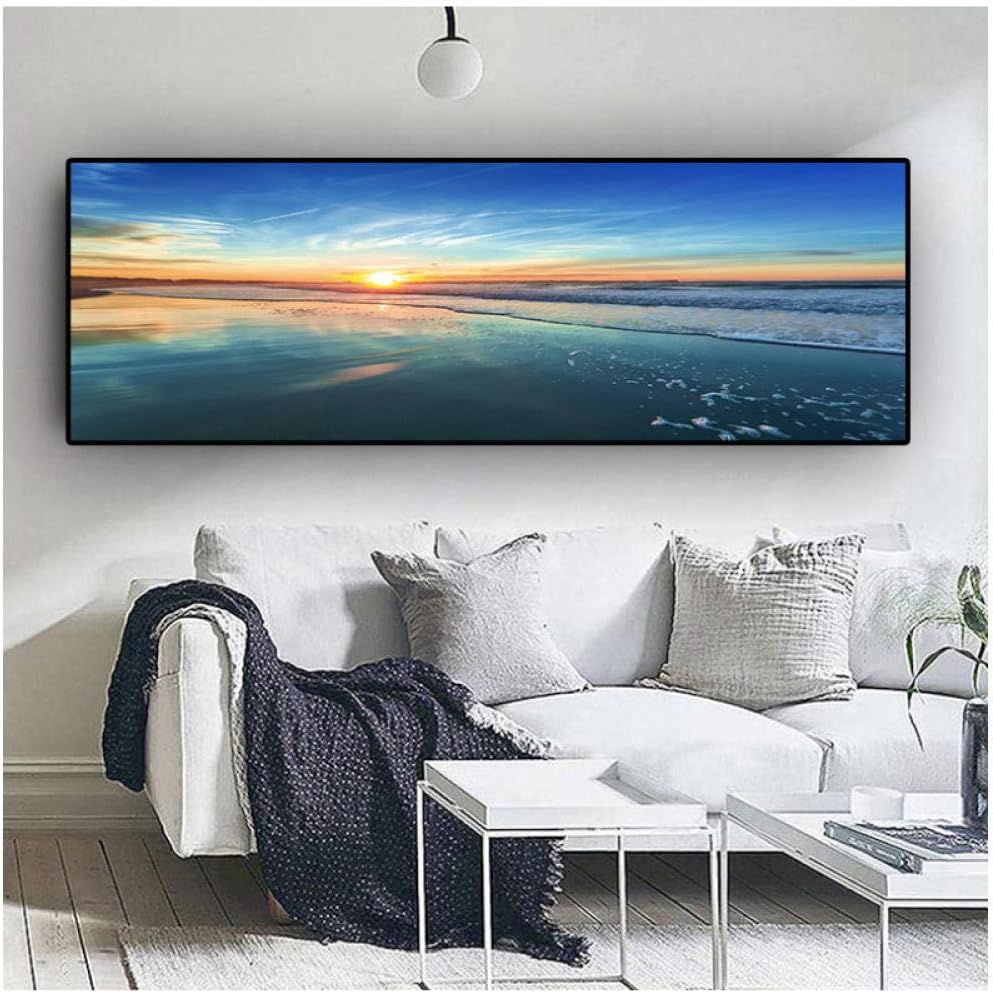 Sky Clouds Sunsets Natural Sea Beach Panorama Landscape Canvas Painting Posters and Prints Wall Picture for Living Room 40x120cm (no Frame)