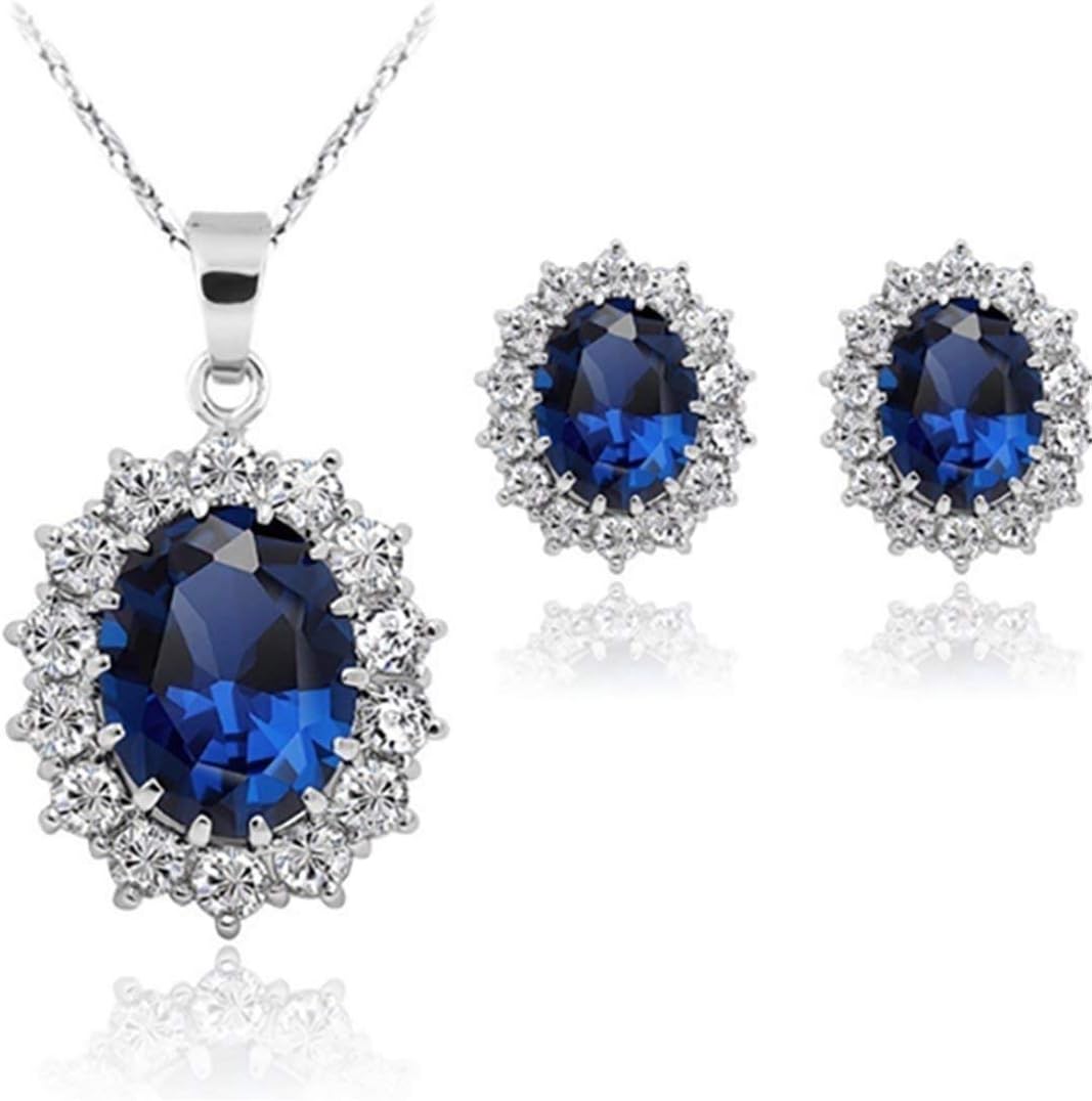 Zeagro Women Princess Sapphire Pendant Necklace Earrings Set