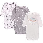Baby Newborn Gown, 3 Packs Baby Sleeping Bag, Long Sleeve Sleep Sack, Cotton Cloths for Newborn Boys Girls 0-12 Months
