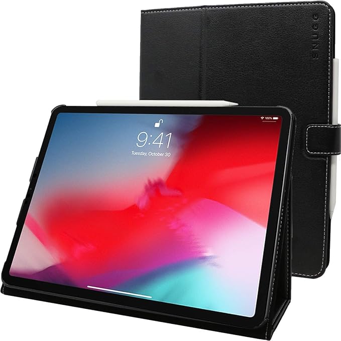 Snugg Ipad Pro 2018 11 Leather Case Flip Stand Cover Blackest Black Amazon Co Uk Electronics