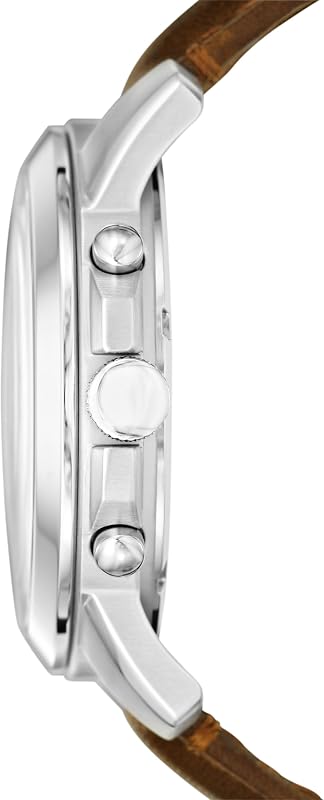 Orologio Grant da uomo, movimento cronografo al quarzo, cassa in acciaio inossidabile da 44 mm con cinturino in vera pelle, FS4735, Bianco e marrone