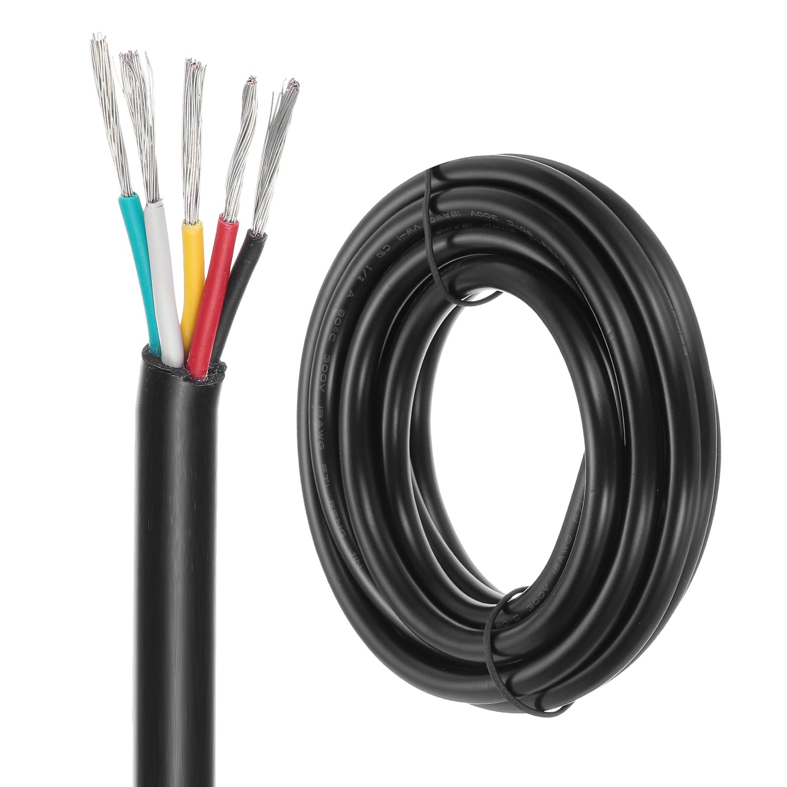 DMiotech 18 Gauge Wire Electrical Wire 5 Conductor, 18 AWG Extension Cable Cord 10 Ft/3 m UL2464 300V Stranded Tinned Copper Wire for LED Lighting Automotive