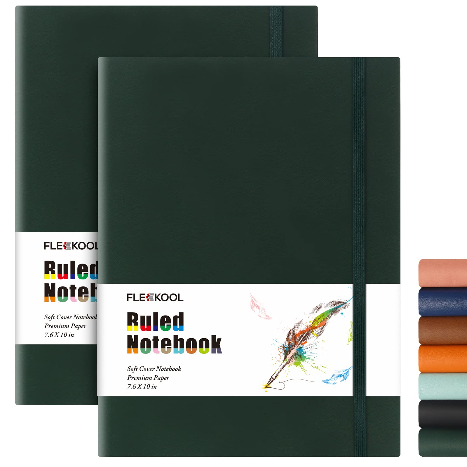 FLEEKOOL B5 College Ruled Notebook 2 Pack - Softcover Composition Notebooks with 100gsm Thick Paper,376 Numbered Pages,19 x 25 cm,Inner Pocket - Green Green — image 1
