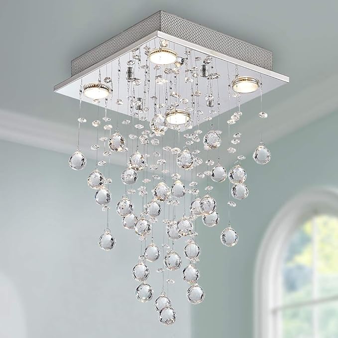 Bestier Modern Crystal Raindrop Chandelier Lighting Flush mount LED