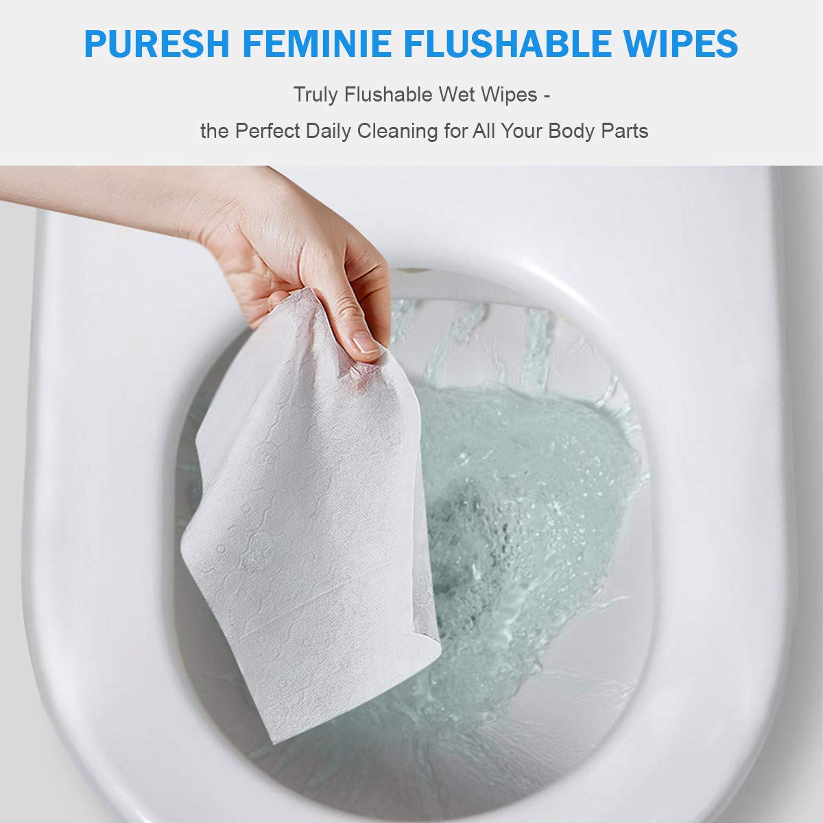 Puresh Feminine Wipes for Women Adults, Large Flushable Wet Wipes with Jasmine Scent, Vitamin-E & Aloe for at-Home Use, General Purpose Personal Cleaning, Sewer Safe (60 Count, 5 Pack Total 300 Wipes): Beauty