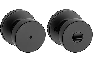Kwikset Pismo Interior Privacy Door Knob with Lock, Door Handle For Bathroom and Bedroom, Matte Black Keyless Turn Lock Doorknob, with Microban Protection