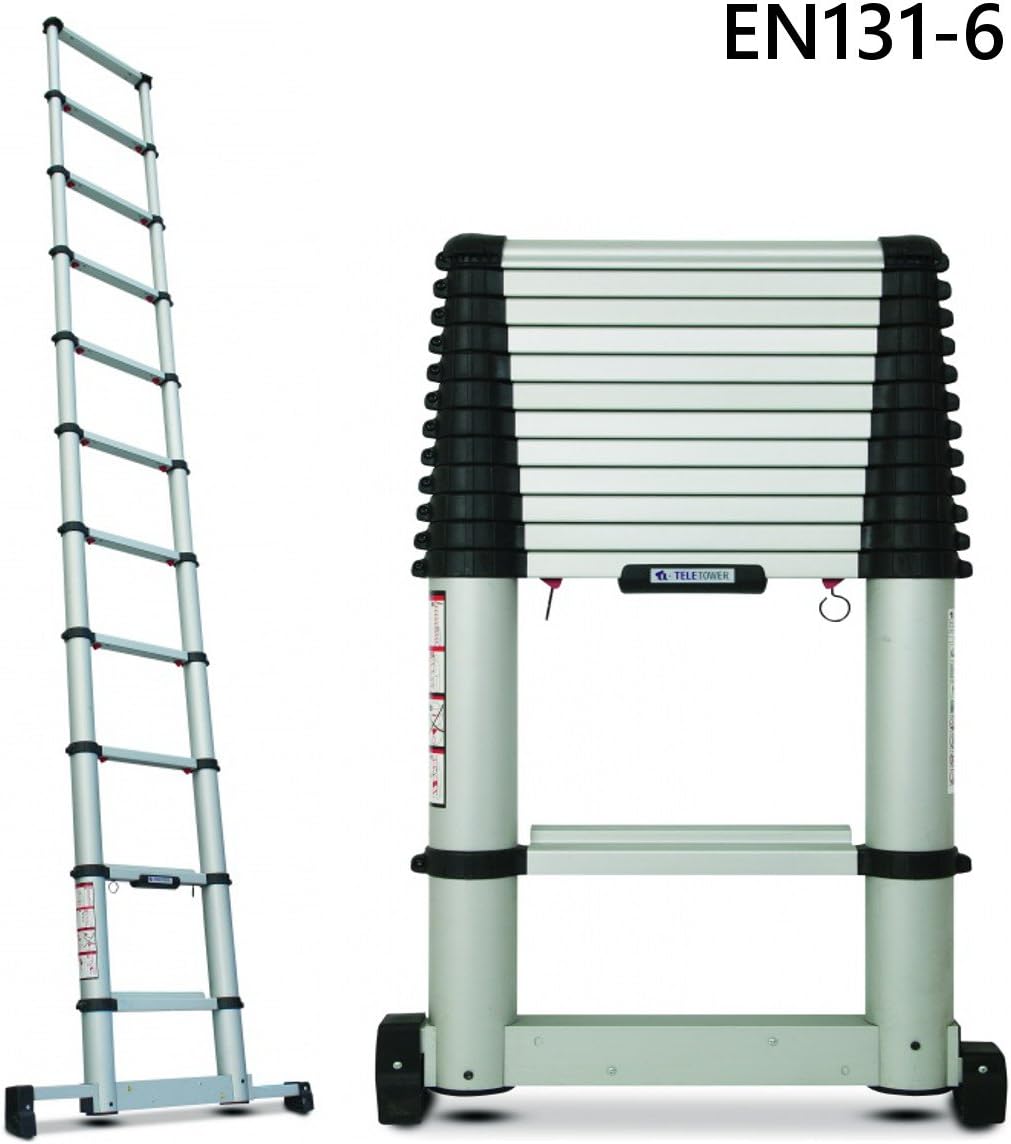 UK CERTIFIED 3.3M Telescopic Tele Ladder Pop Up Loft Wide Base