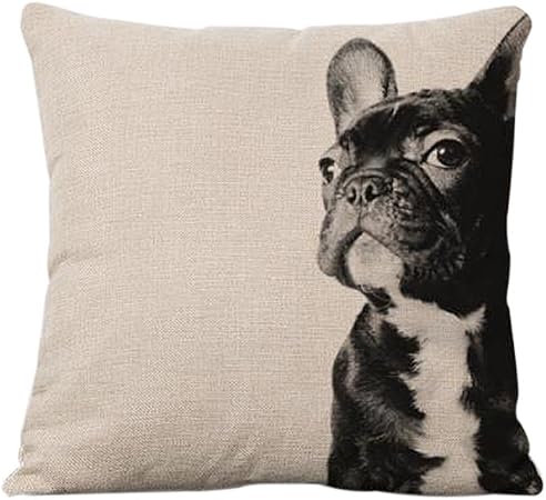Housse De Coussin En Lin Imprimé Chienchat Canapé Décoration 45 45cm Chien Noir Et Blanc 45 45cm