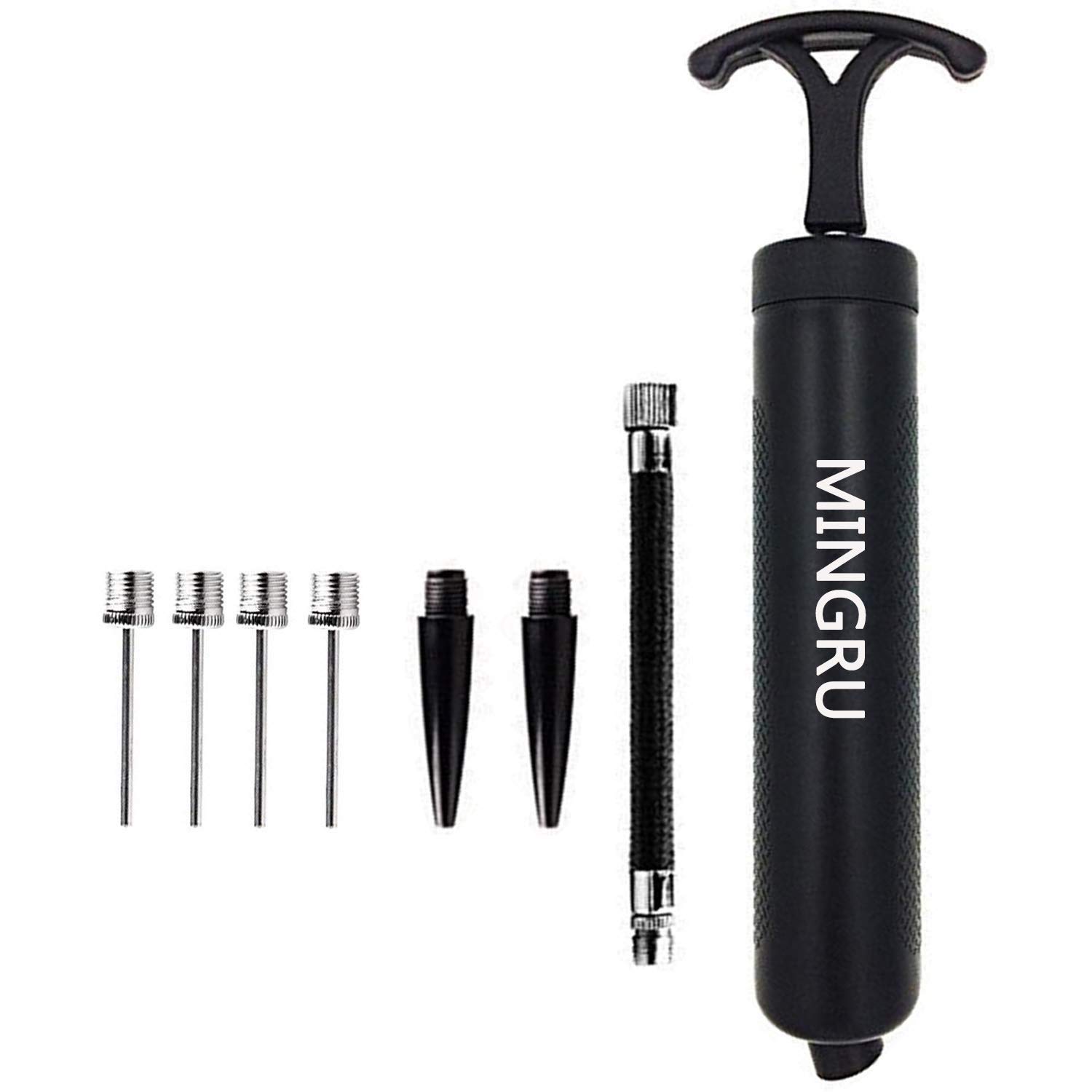 Ball Pump for Basketball, Soccer, Volleyball, Rugby, Water Polo ball & Other Inflatables Air Pump, Needles and Nozzles Included (1 PACK - BLACK, 8")