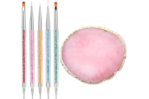 FULINJOY Resin Nail Art Palette with 5 Pcs Nail Art Painting Drawing Brushes, Nail Polish Mixing Palette Double-Ended Dotting Pen Nail Art Liner Brush Nail Drawing Brushes for Nail Art Design