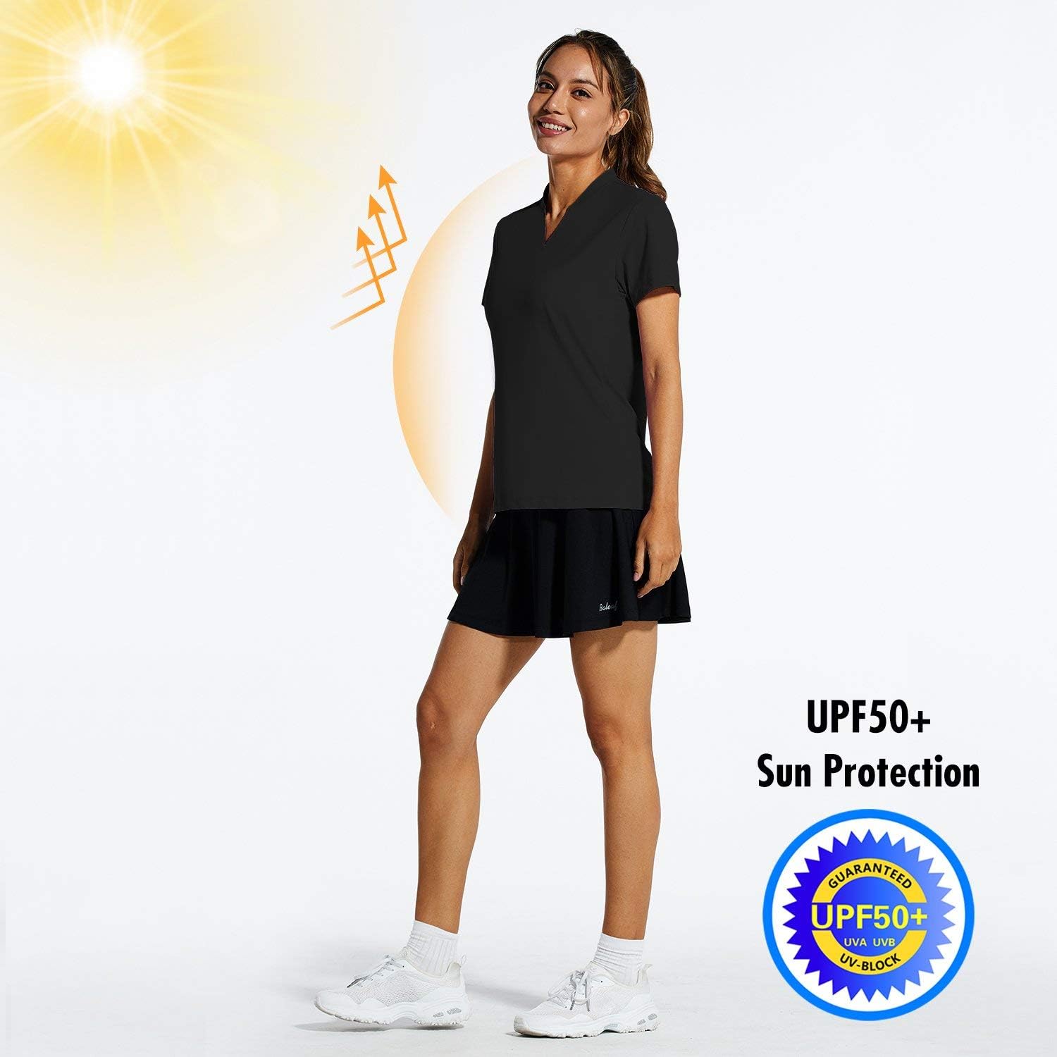 BALEAF Women's Tennis Golf Shirts UPF 50+ Quick Dry Sun Protection Short Sleeve Polo Shirts Collarless V-Neck Lightweight: Clothing