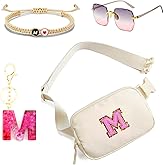 Personalized Initial Fanny Pack Belt Bag for Teen Girls - woman fanny pack,Bracelet, Keychain & Sunglasses (M)
