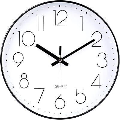 jomparis 12 inch Modern Wall Clock Silent Battery Operated Quartz Black